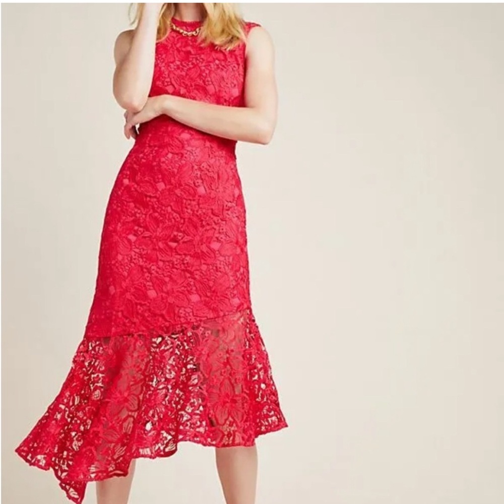 Shoshanna Red Midi Sheath Dress Sleeveless Cocktail